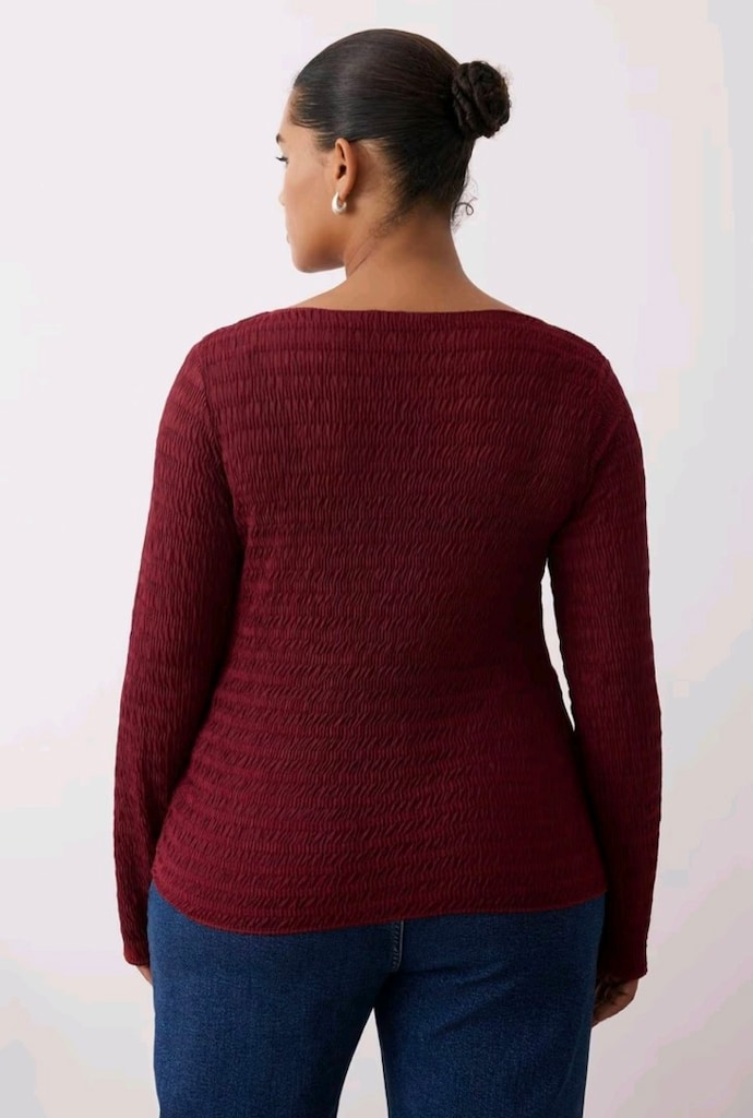 Bordo Renkli Dokulu Tül Esnek Örme Büyük Beden Bluz 4XL / 48 - 7