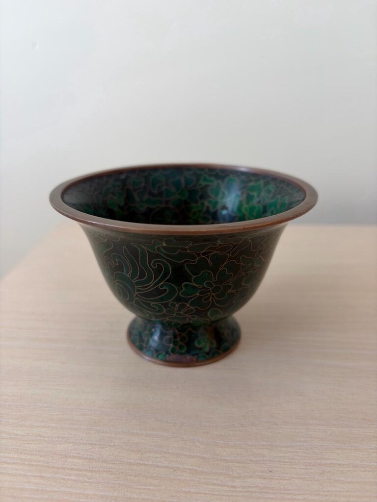 pirinç üzerine sedef işlemeli vintage Çin tarzı fincan takımı - 5