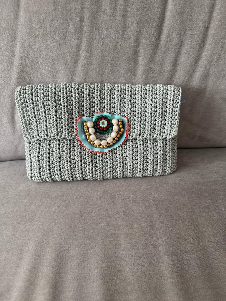 El Örgüsü Boncuk İşlemeli Clutch / Portföy Çanta