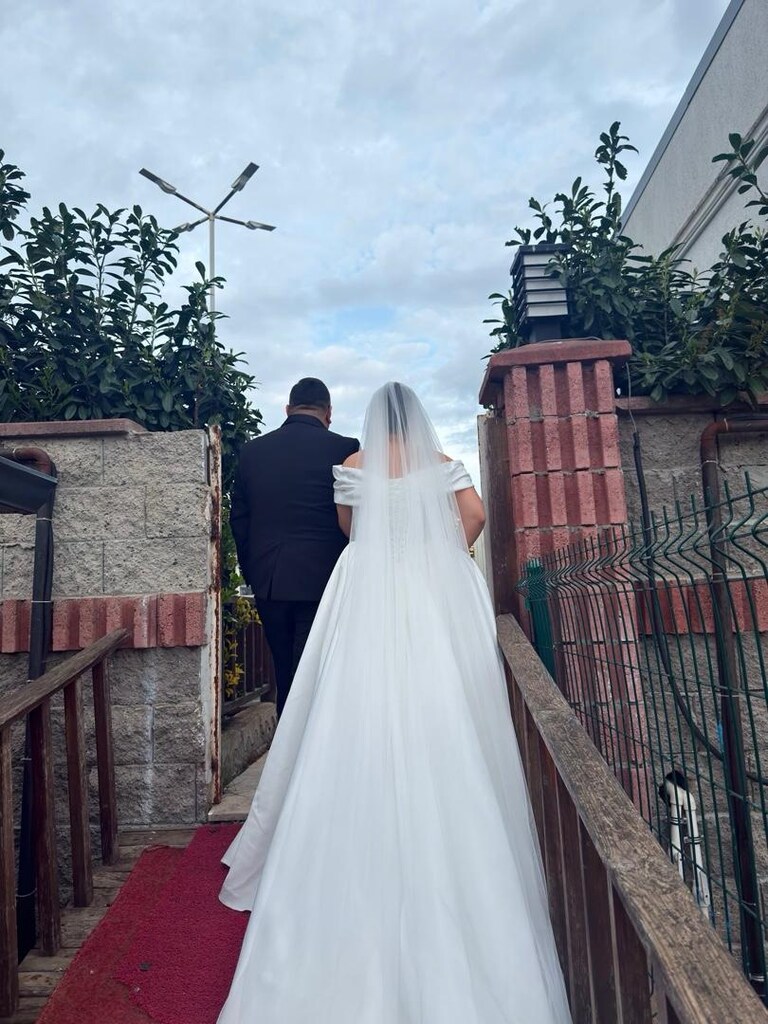 özel dikim kayık yaka gelinlik - 2
