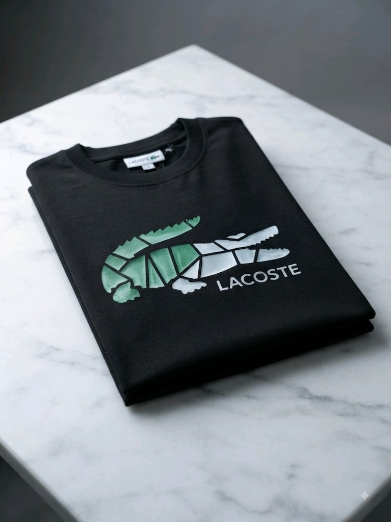 Lacoste Özel Tasarım Çok Renkli Timsah Logolu Siyah Tişört - - 3