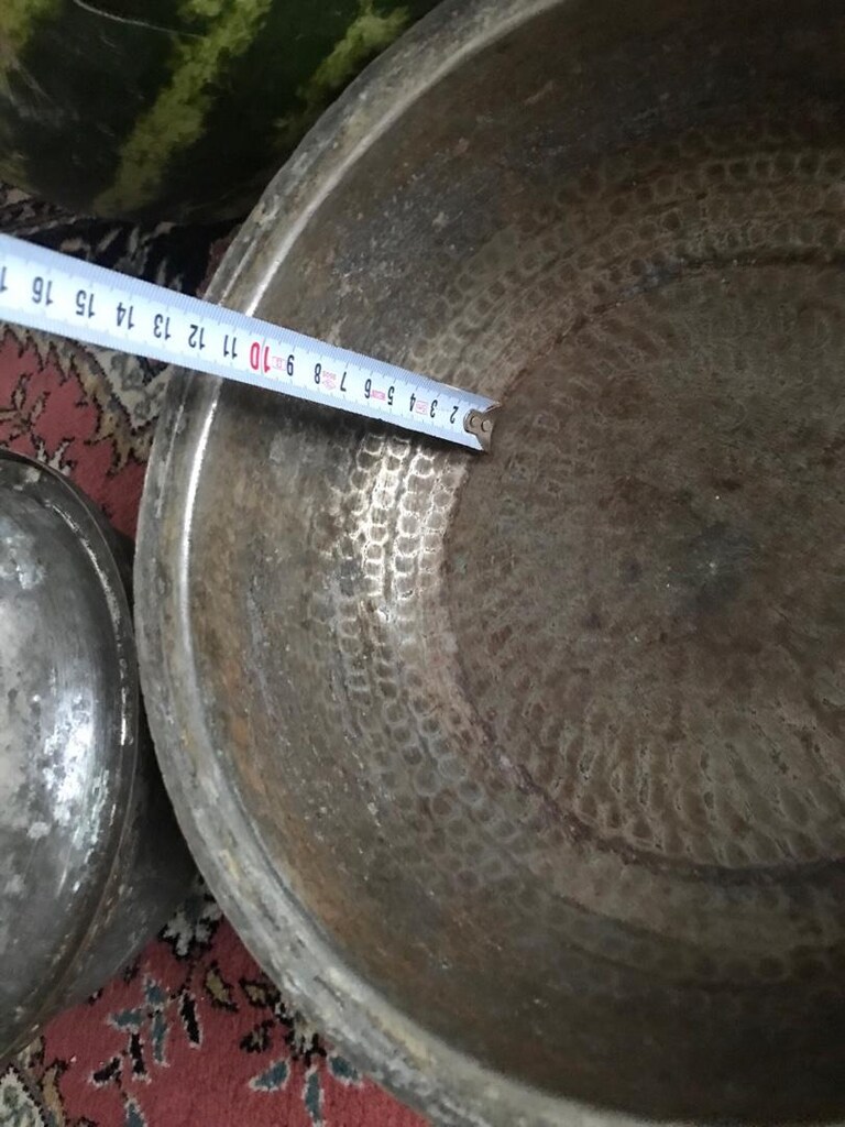 4 adet antika bakır tencere ve tepsi - 6