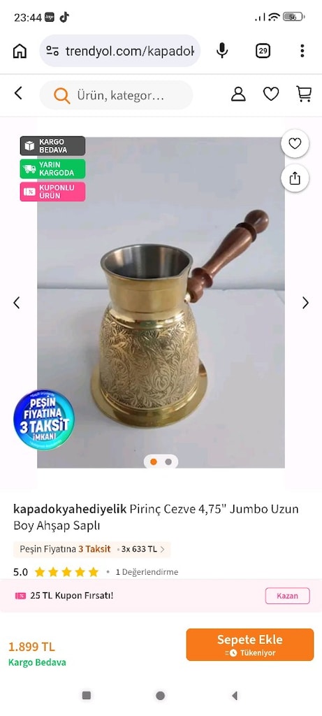 Pirinç Cezve 4,75" Jumbo Uzun Boy Ahşap Saplı - 6