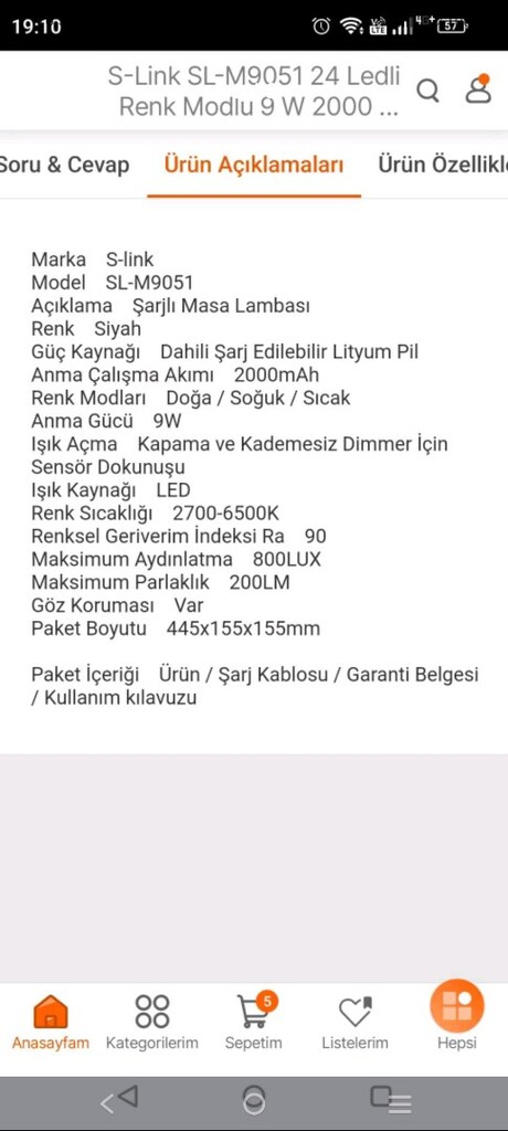 SIFIR S-LINK SL-M9051 ŞARJLI DOKUNMATİK 24 LED'Lİ MASA LAMBASI - 5