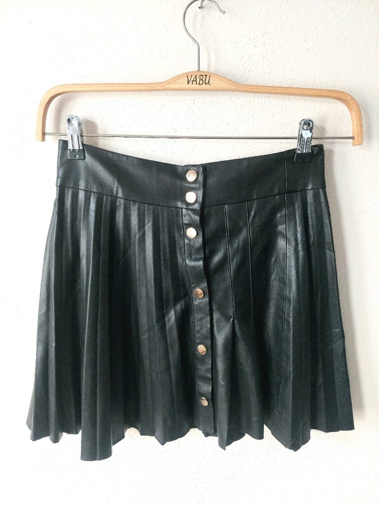 H&M deri görünüm çıtçıtlı yelpaze etek - 3