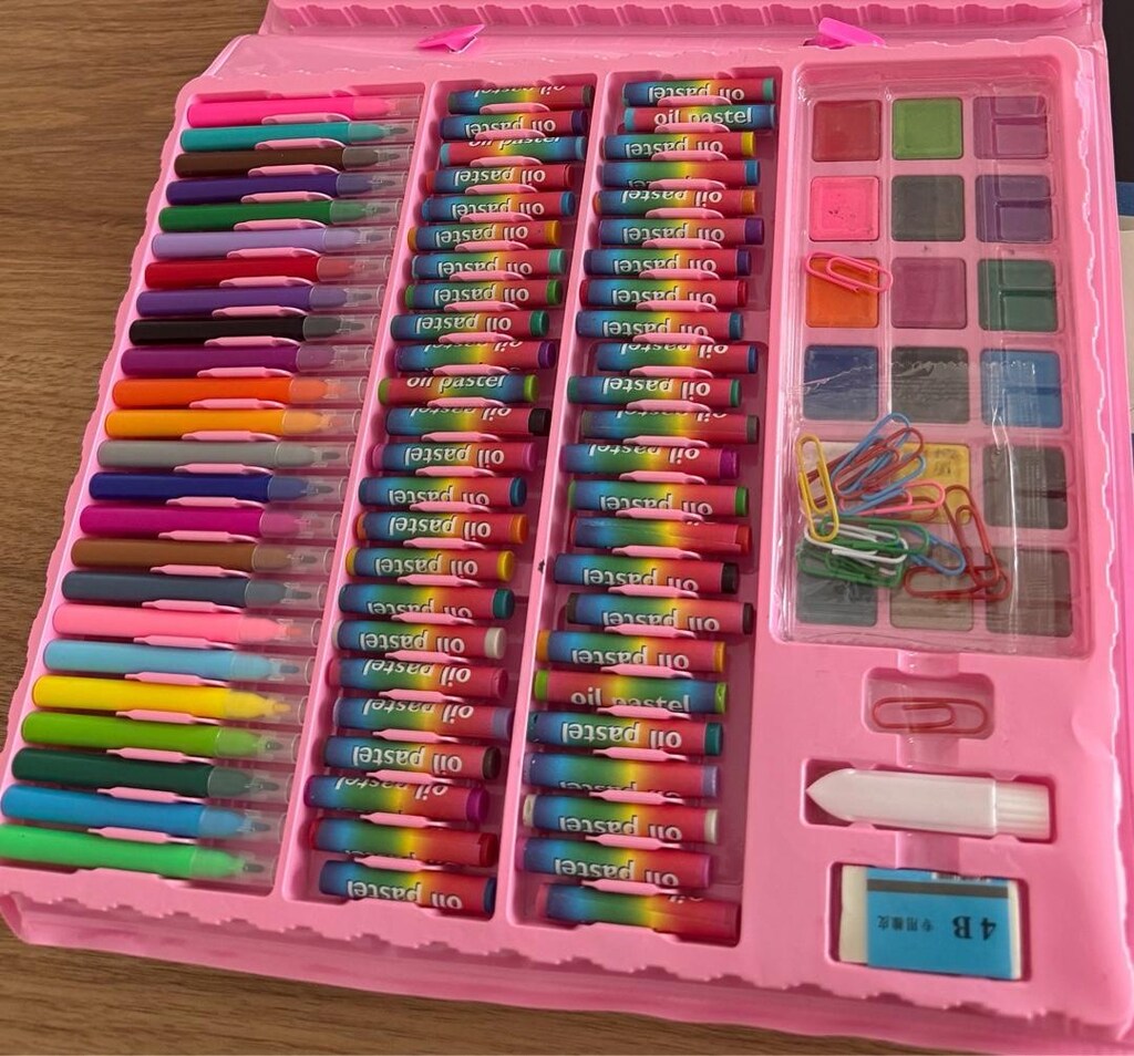 Pembe Katlanır Çizim Seti Renkli Kalemler ve Easelle - 6