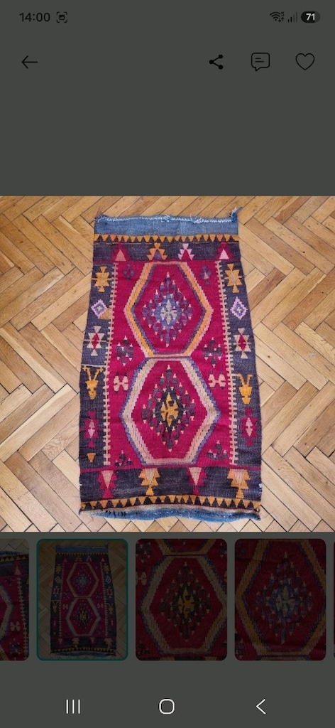 Antika El Dokuma Yün Kilim Kök Boya - 4