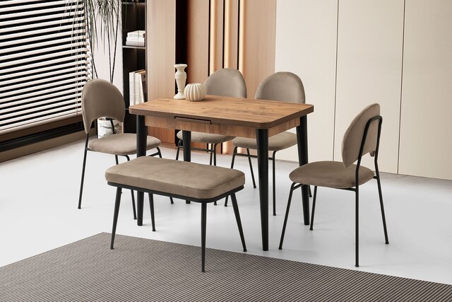 SİLVA MASA VE 4 ADET AY SANDALYE 1 ADET ESİNTİ BENCH