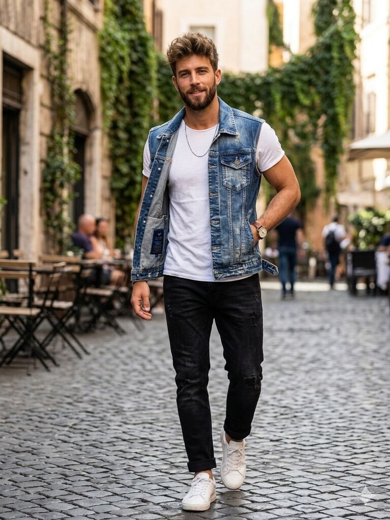 Armani Jeans Orijinal Eskitme Detaylı Kot Yelek (XL)