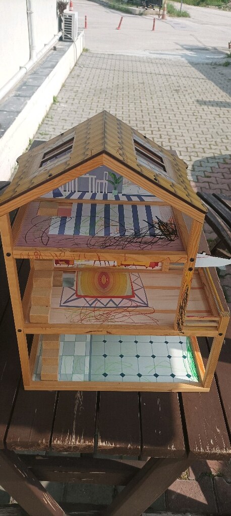 ahşaptan yapılmış dekoratif çocuk oyuncağı ahşap ev - 7