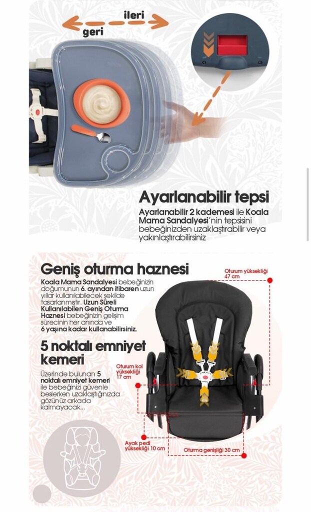 Mama sandalyesi (tekerlekli, kolay silinebilen) - 10