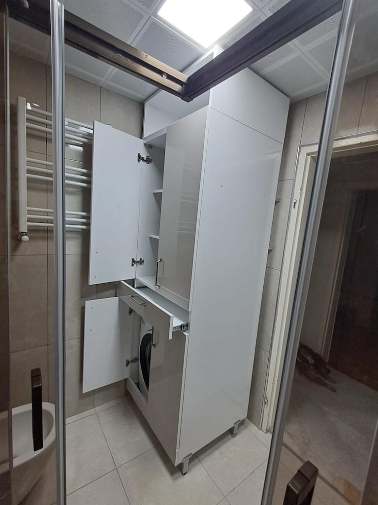 Özel Yapım Çamaşır & Kurutma Makinesi Üstü Banyo Dolabı - 7