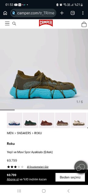 beymen den aldım camper sneakers spor ayakkabı, hiç giyilmedi