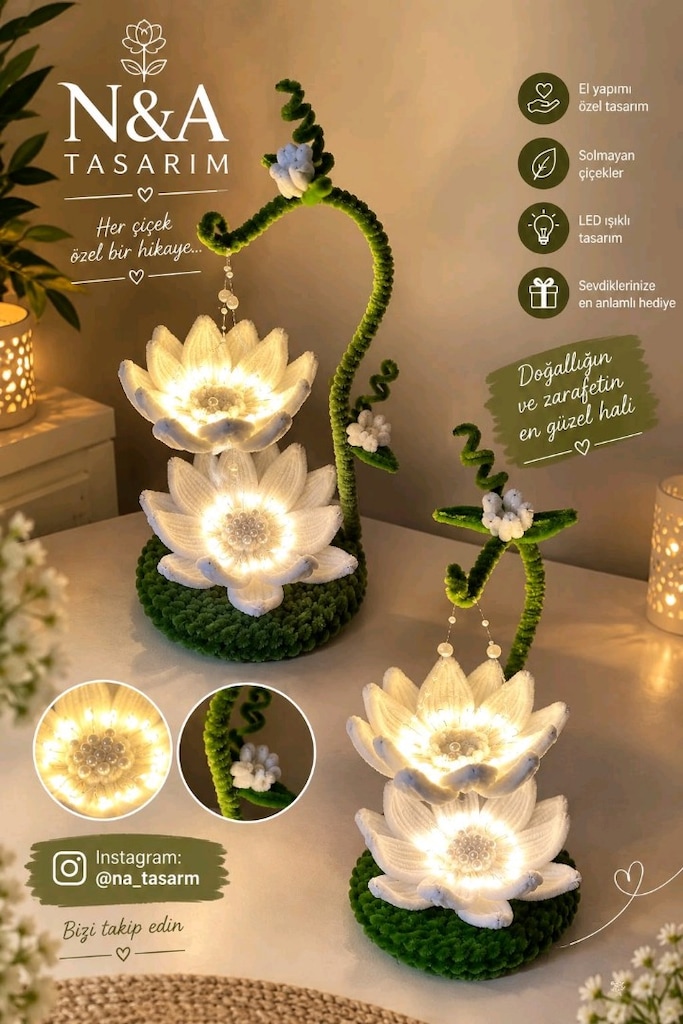 Beyaz Lotus çiçeği masa lambası - 3