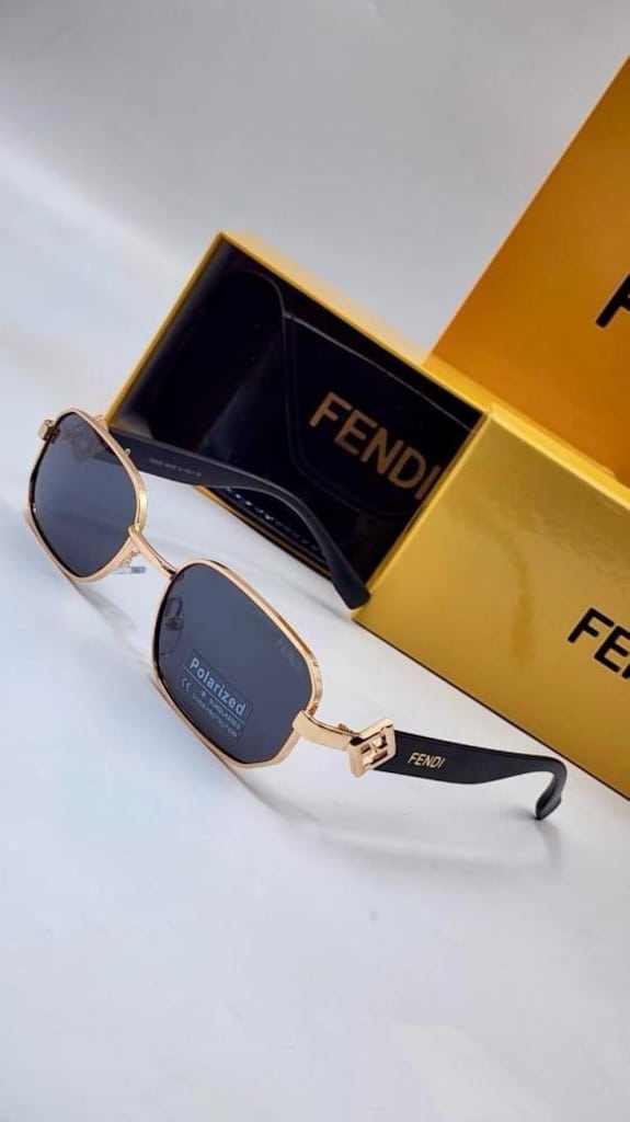 ‼İTHAL/SIFIR/ Fendi UV400 Polarize Lens Gold Çerçeve Güneş Gözlüğü - 6