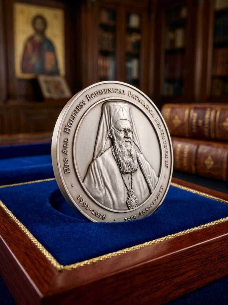 Ekümenik Patrik I. Bartholomeos Bronz 25. Yıl Hatıra Madalyonu - 3