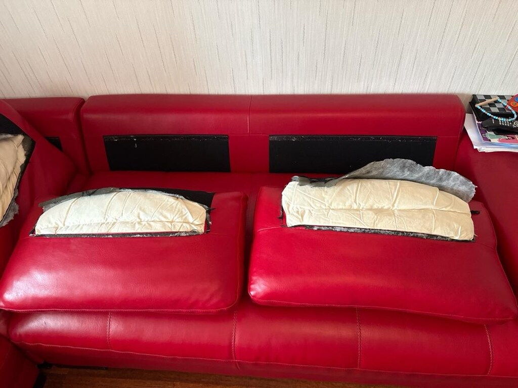 Kırmızı Deri L Koltuk – Kuş Tüyü Minder – Halı Hediye - 7
