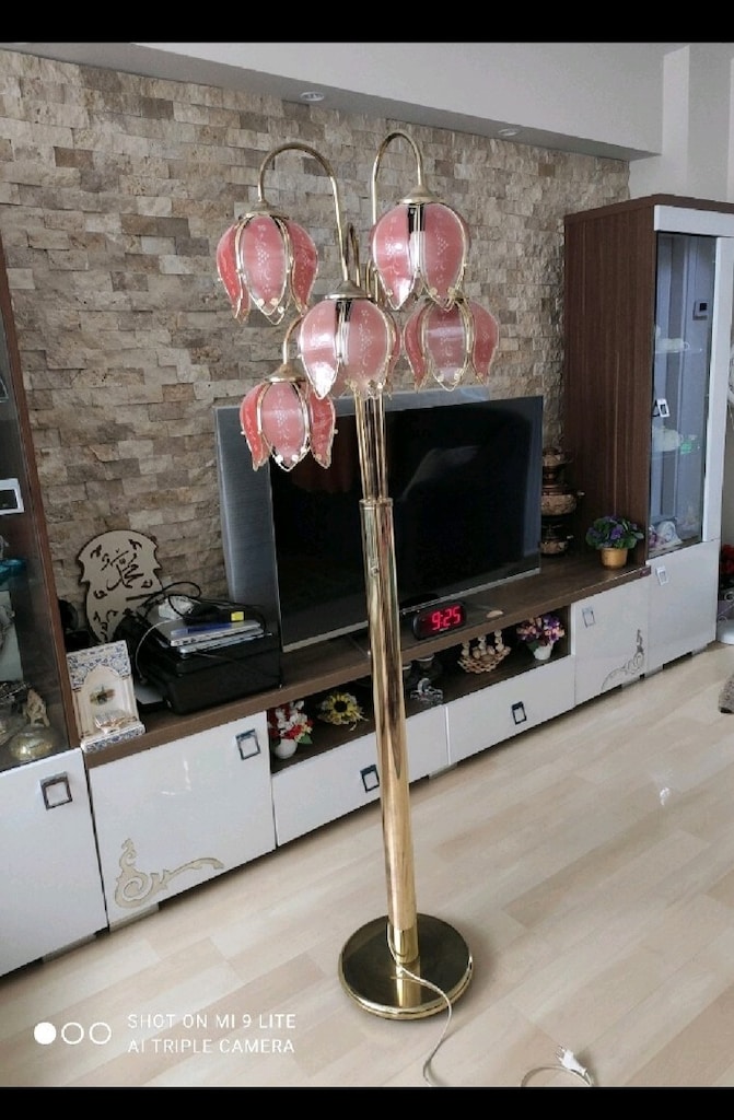 İtalyan Tarzı Pembe Camlı Antika/Vintage Lambader - 5