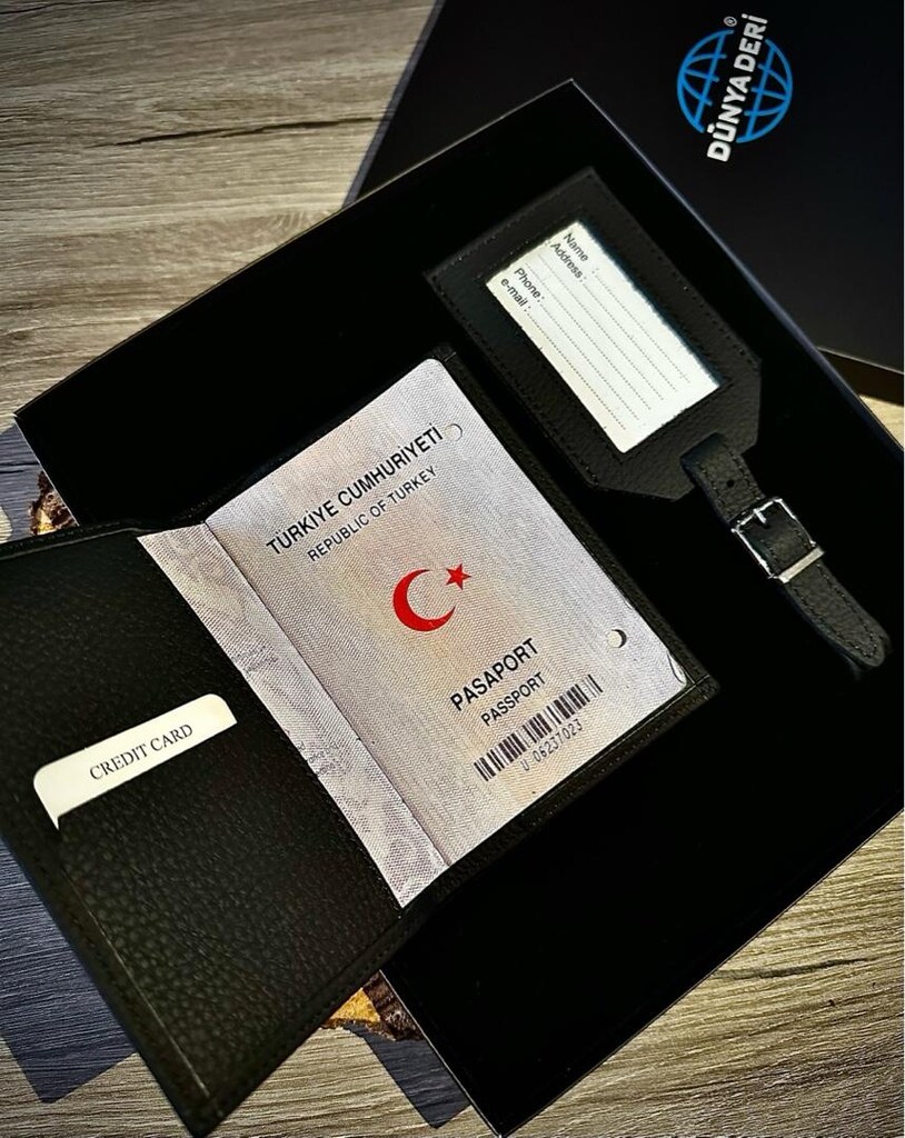Deri Pasaport Kılıfı, Deri Pasaport Kabı Cüzdanı Bagaj Etiket 2’li Set - 17