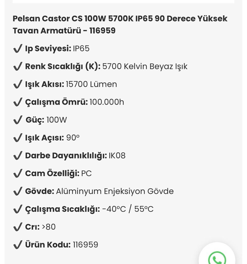 PELSAN CASTOR 100w TAVAN ARMÖTÜRÜ - 5