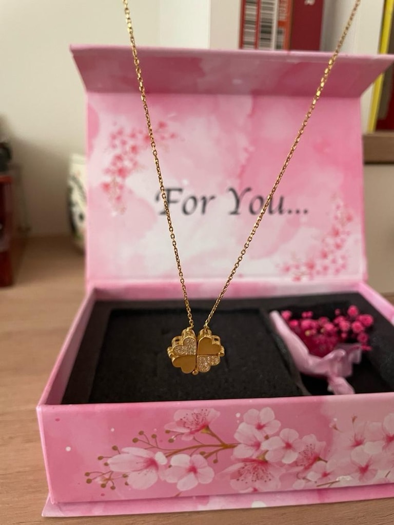 925 ayar gümüş mıknatıslı ayrılabilir gold yonca kolye - 4