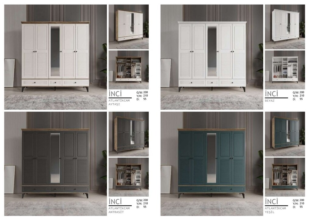 5 Kapılı MDF Gardırop, 5 Kapaklı Bohem Dolap - 5