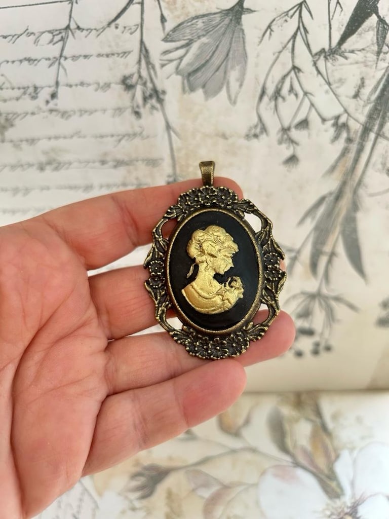 siyah altın Vintage Cameo takı seti - 19