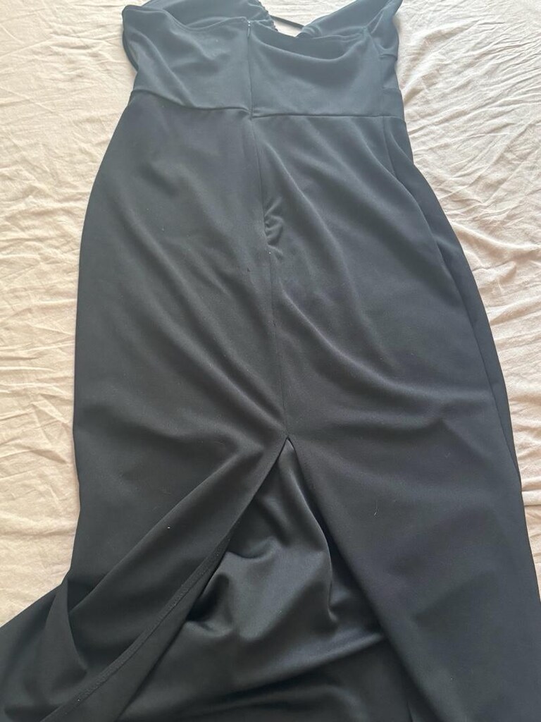 BERSHKA siyah elbise midi ipli halter yaka - 11