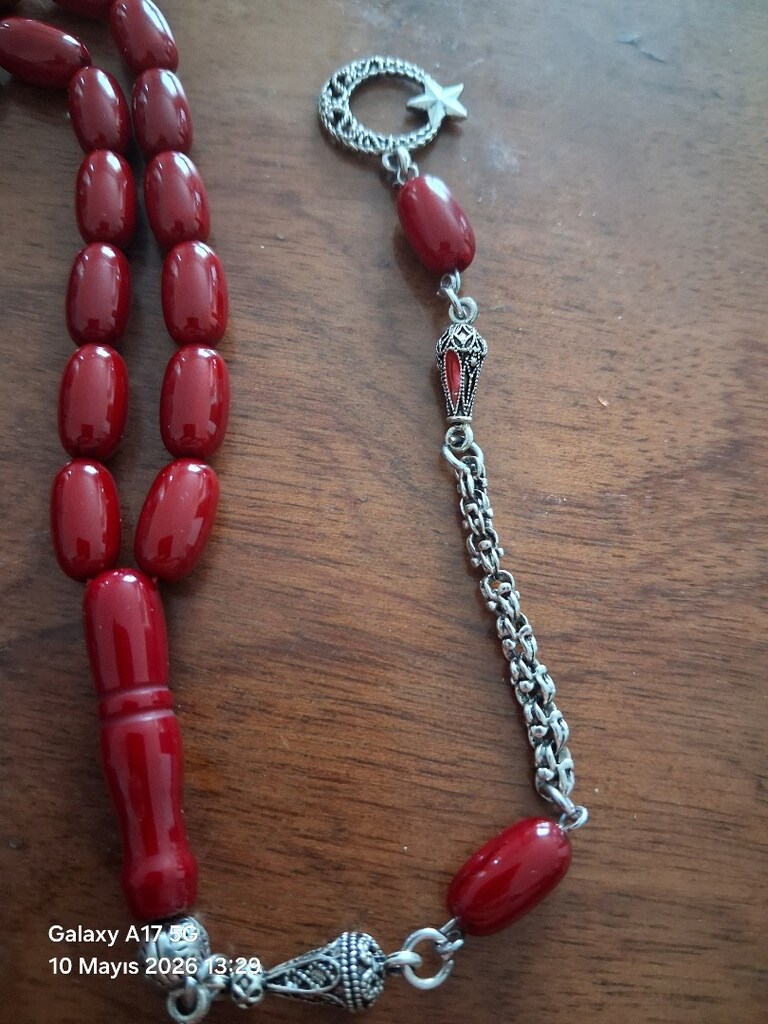 Türk bayrağı püsküllü,kehribar tesbih - 2
