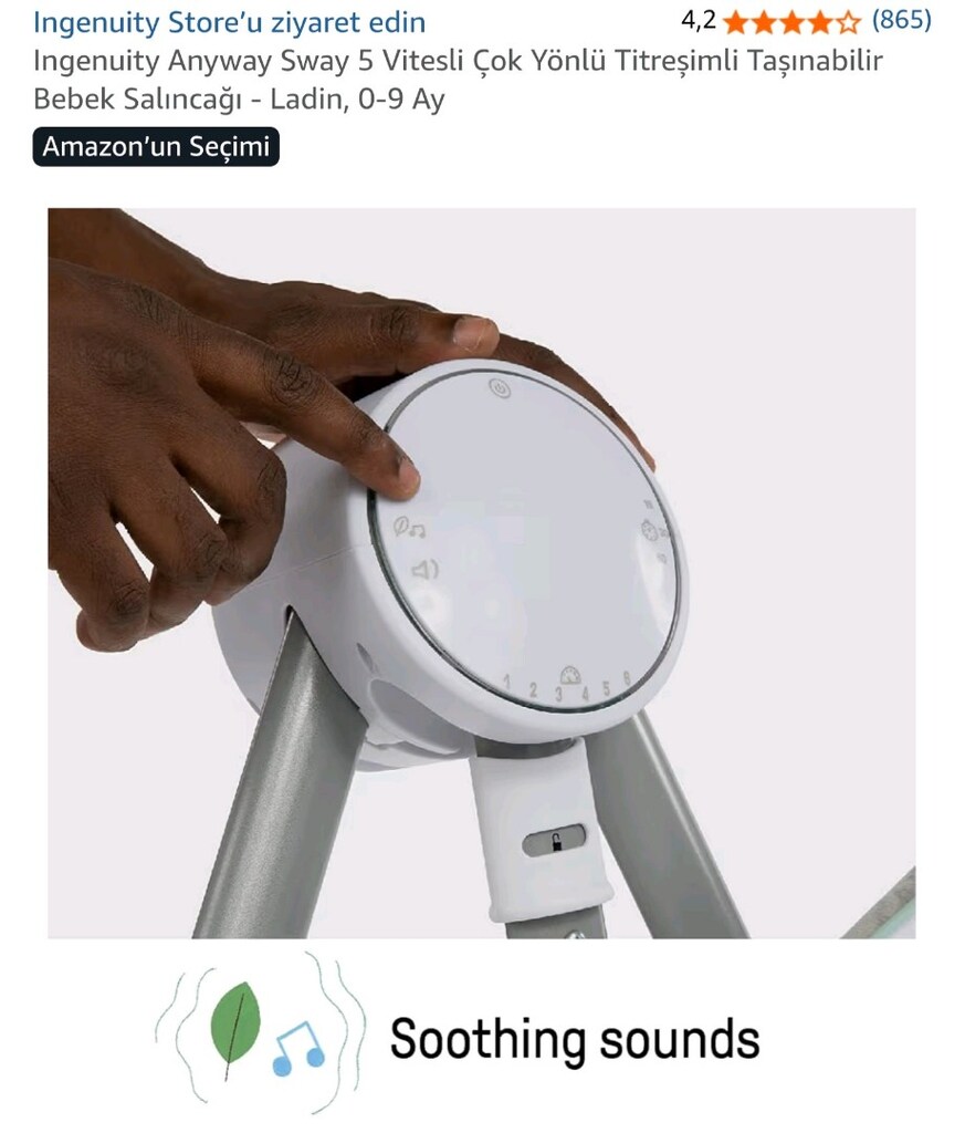 Ingenuity Anyway Sway 5 Vitesli Taşınabilir Bebek Salıncağı - Ladin - 6