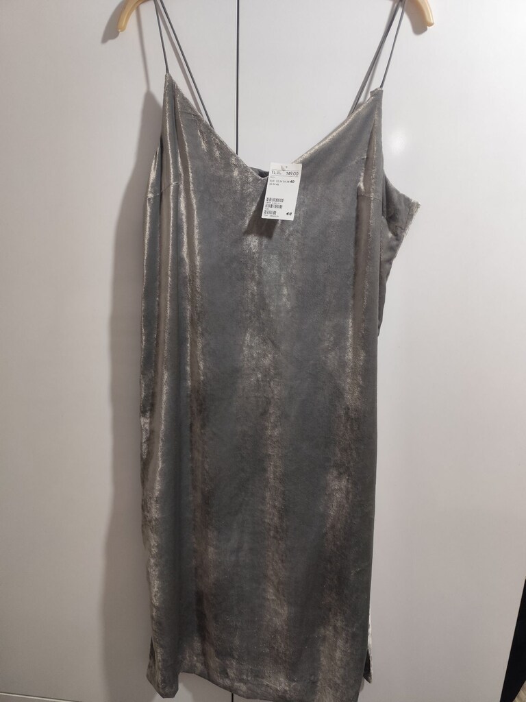 H&M Etiketli Gümüş Gri Kadife 40 Beden Slip Elbise - 5