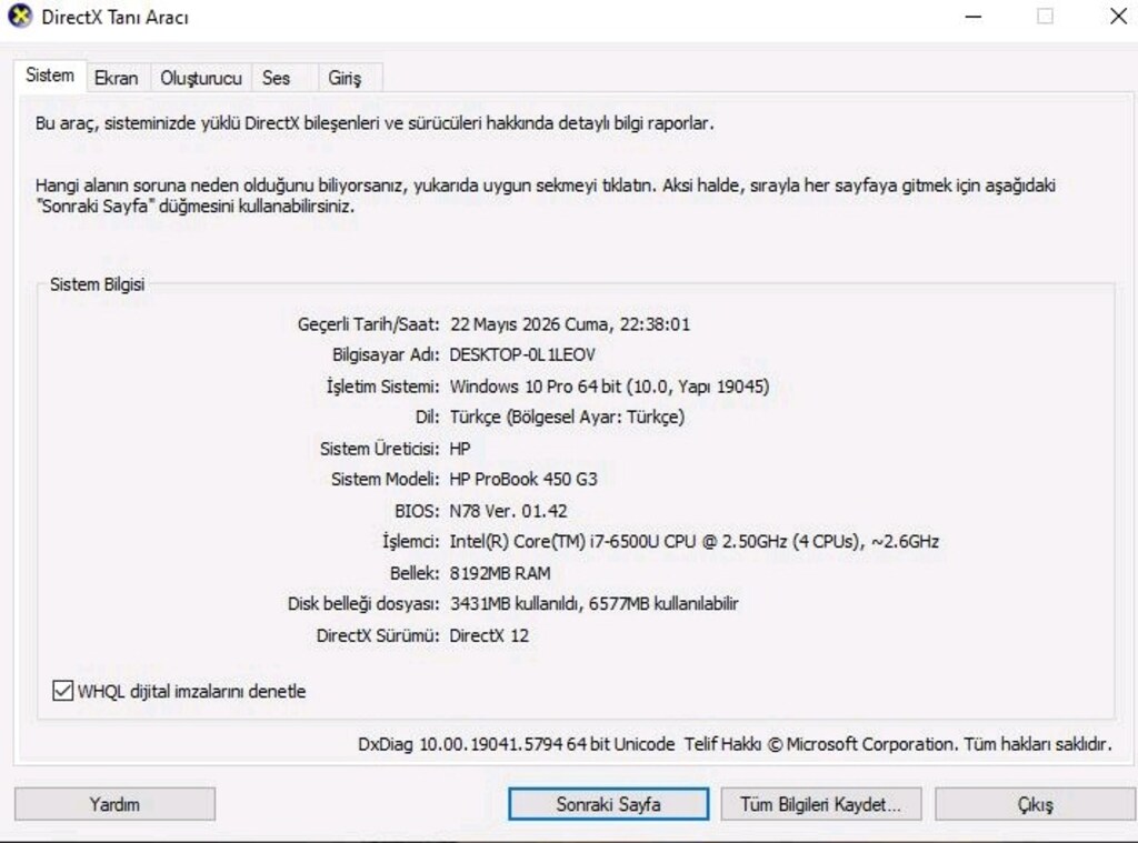 HP 450 G3 DİZÜSTÜ BİLGİSAYAR 2 EL SIFIR DEĞİL DİR 15,6 EKRAN PANEL - 12