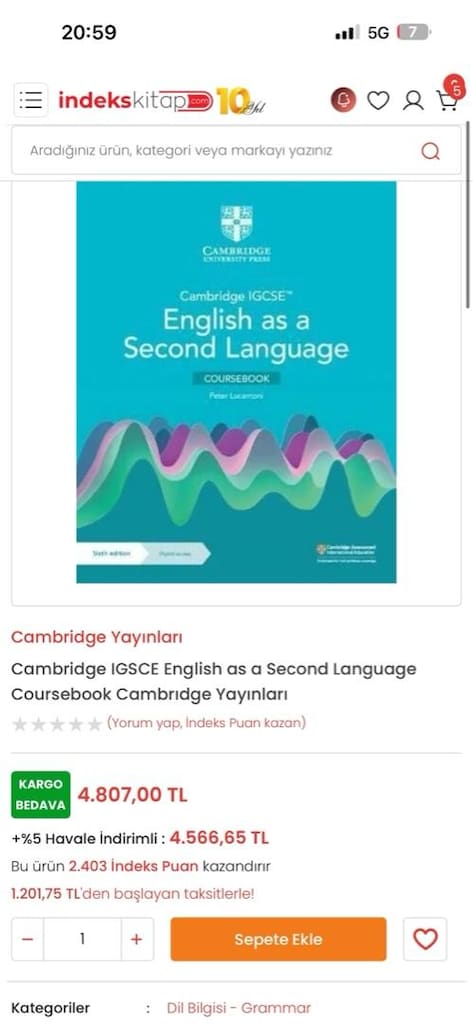 Cambridge IGCSE İngilizce İkinci Dil Çalışma Kitabı - 3