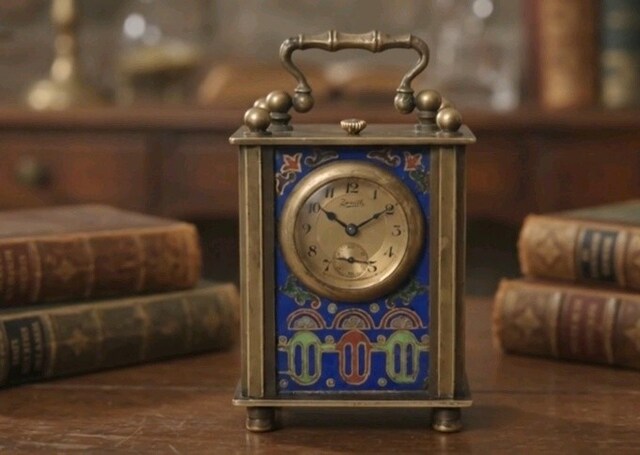 Vintage Cloisonne işçilikli Pirinç Zenith Kurmalı Minyatür Masa Saati