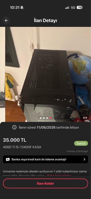 4060 TI i5-13400f satildi
