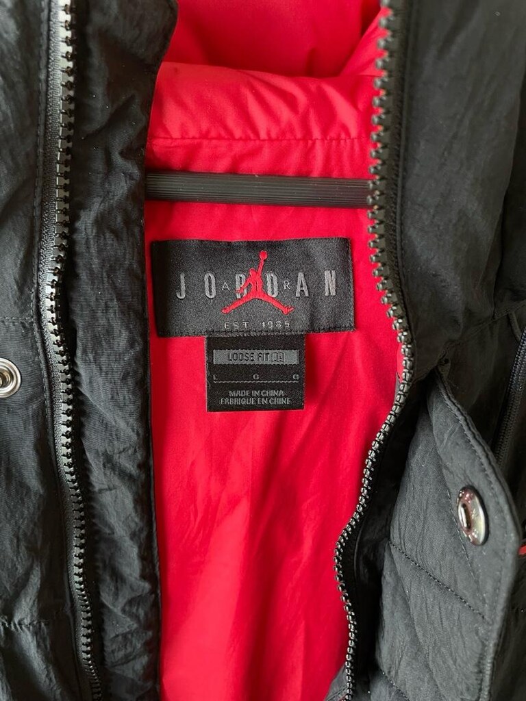 Jordan Air Erkek Loose Fit Şişme Mont L Siyah/Kırmızı Orijinal - 6