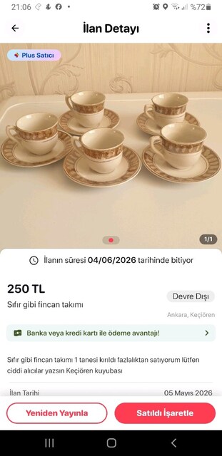 Sıfır gibi fincan takımı