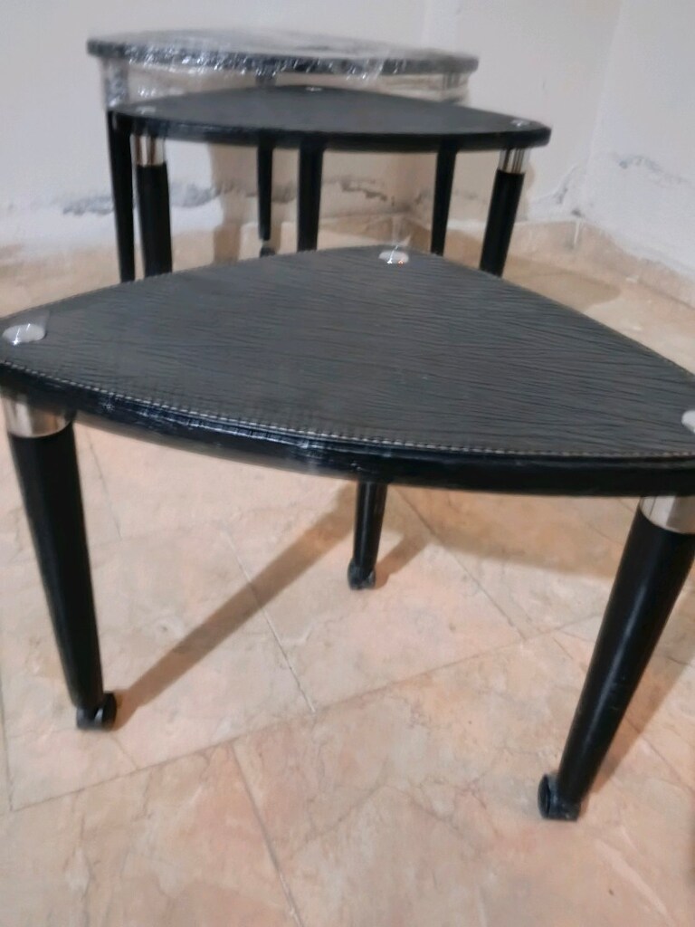 Deri kaplama Siyah 3'lü sehpa - 4