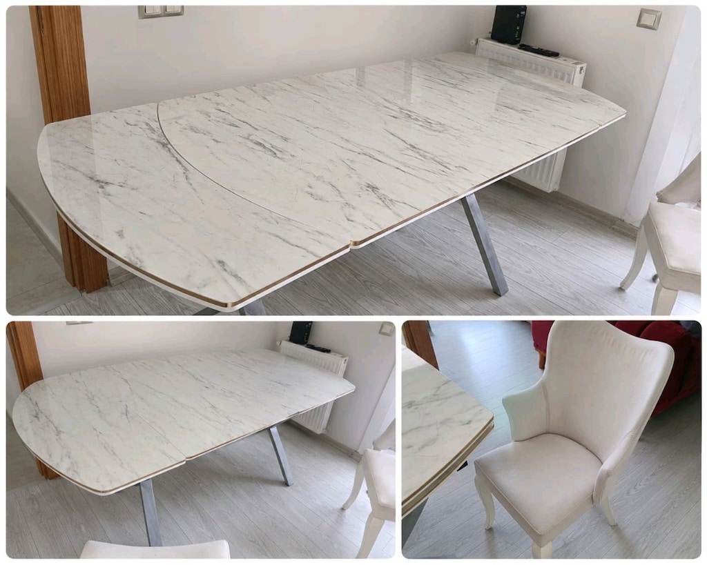 Açılır Mermer Desenli Yemek Masası + 5 Sandalye - 3