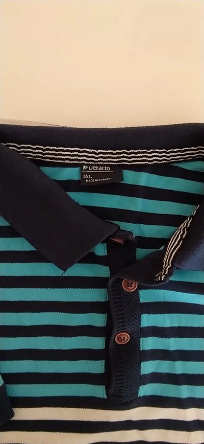 3XL DeFacto polo yaka erkek likralı t-shirt mavi beyaz cizgili tişört