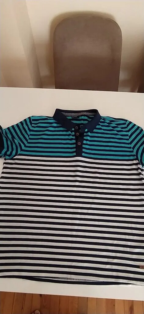3XL DeFacto polo yaka erkek likralı t-shirt mavi beyaz cizgili tişört - 3