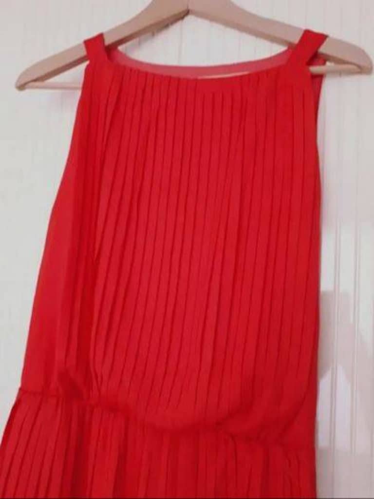 TRENDYOL İRONİ kırmızı pileli uzun şifon elbise ABİYE MANGO KOTON ZARA - 2