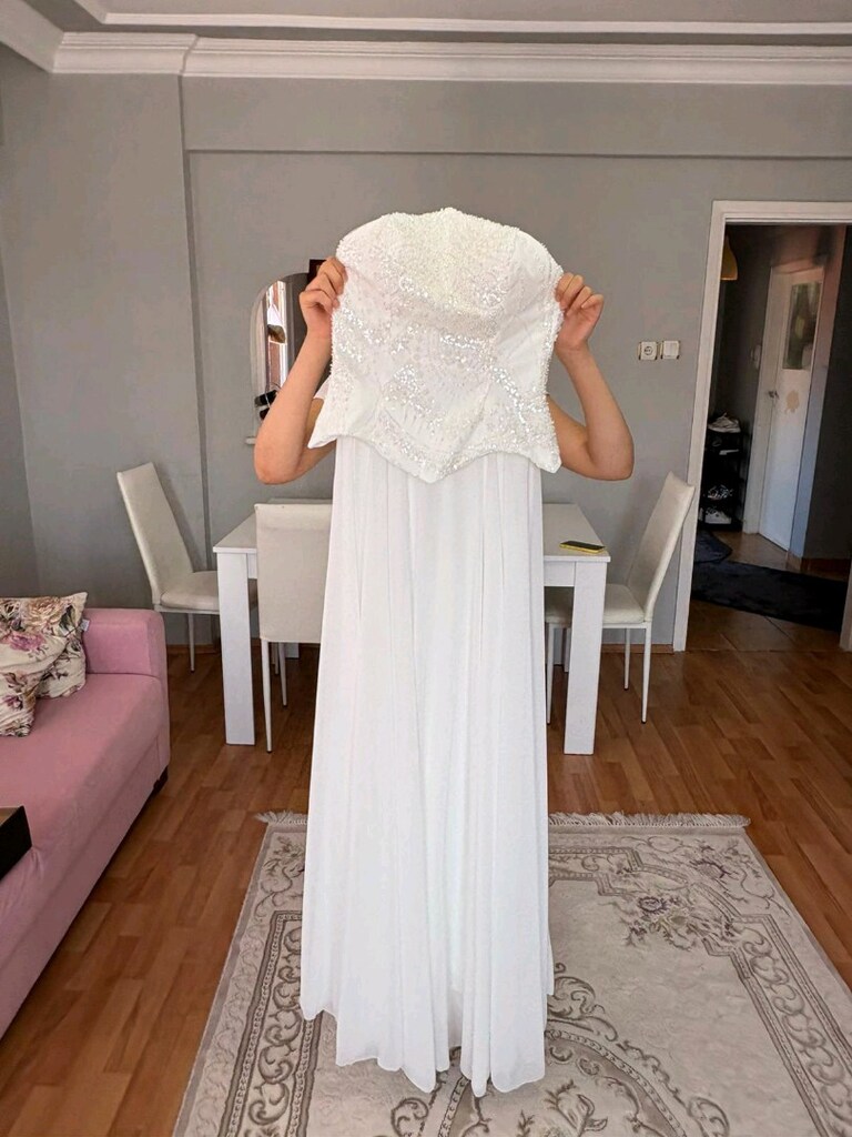 beyaz inci işlemeli söz nişan nikah elbise - 4