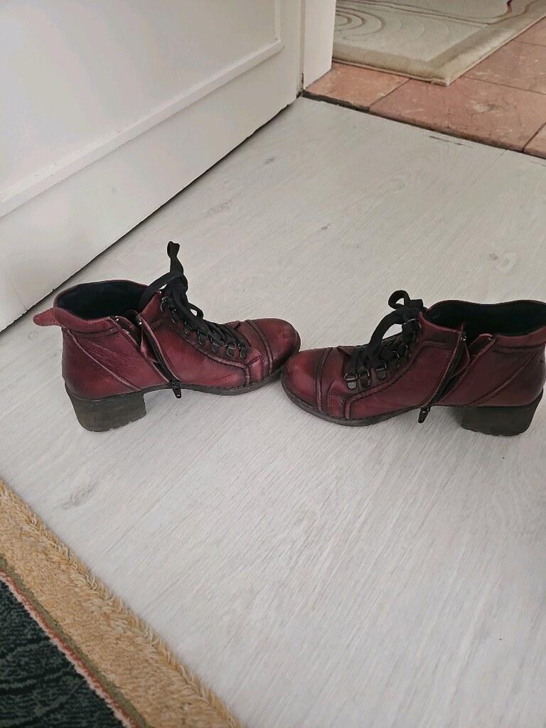 Bordo kısa topuklu deri bot - 2