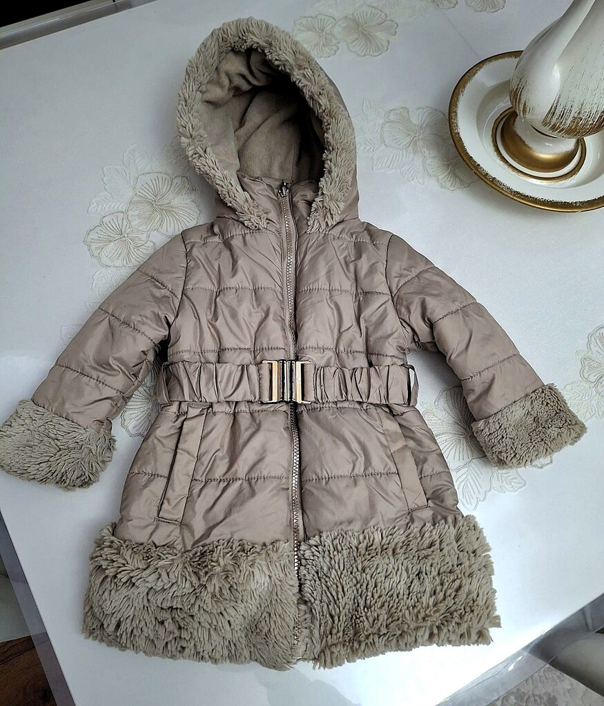 Kız Çocuk Kürklü Kemerli Mont - 2