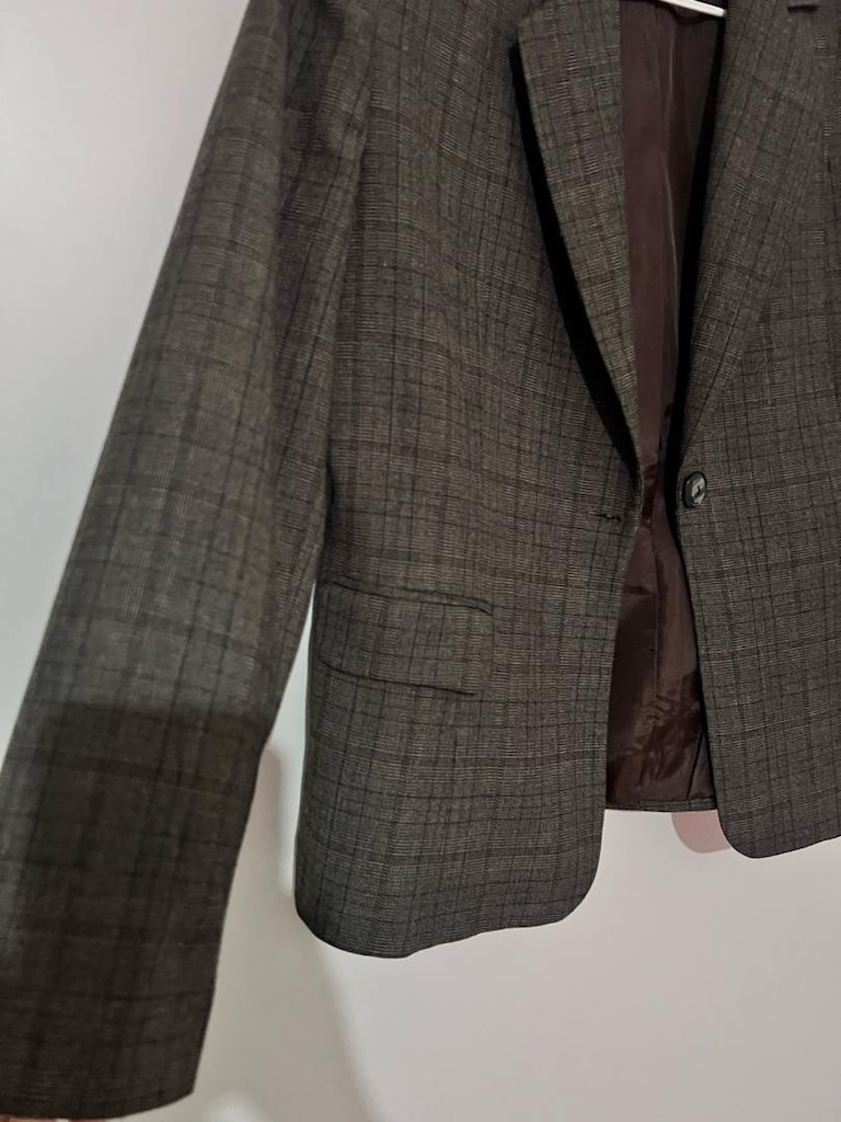Gri Ekose Tek Düğmeli Blazer Ceket - 5