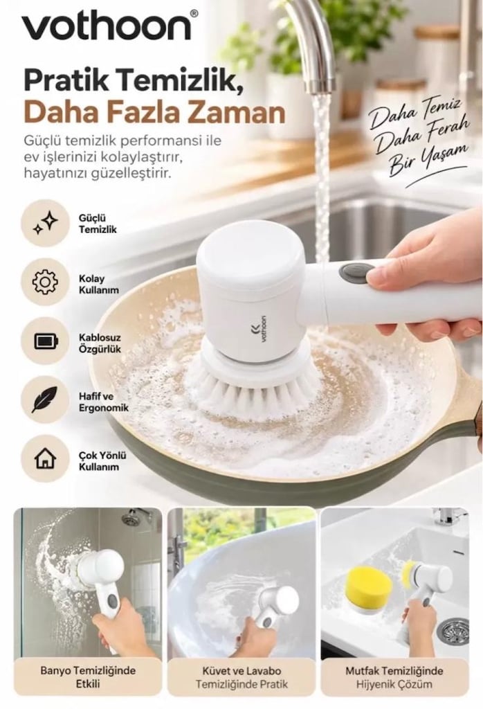 Şarjlı Elektrikli Temizlik Fırçası Mutfak Banyo Lavabo Ve Küvet İçin - 2