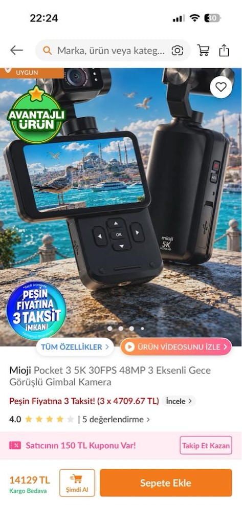 Mioji Pocket 3 5K 30 FPS 48MP 3 Eksenli Gece Görüşlü Gimbal Kamera - 13