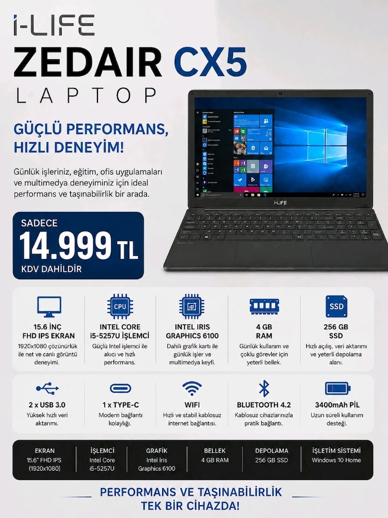 KAPALI KUTU SIFIR I LİFE NOTEBOOK ZED AIR CX5 - 5