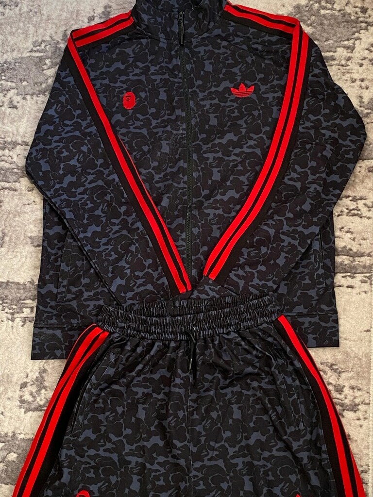 Adidas x BAPE Kamuflaj Desenli Kırmızı Detaylı Eşofman Takımı - 5